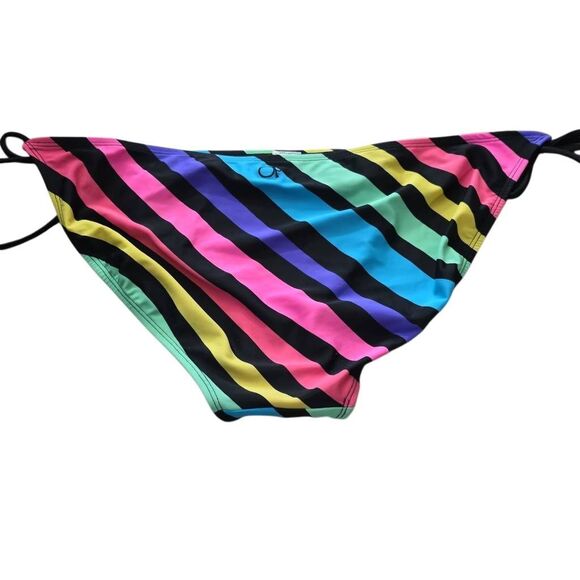 OP Junior's Size XL 15-17 Black Multi Diagonal Stripe String Bikini Bottoms - Picture 2 of 3
